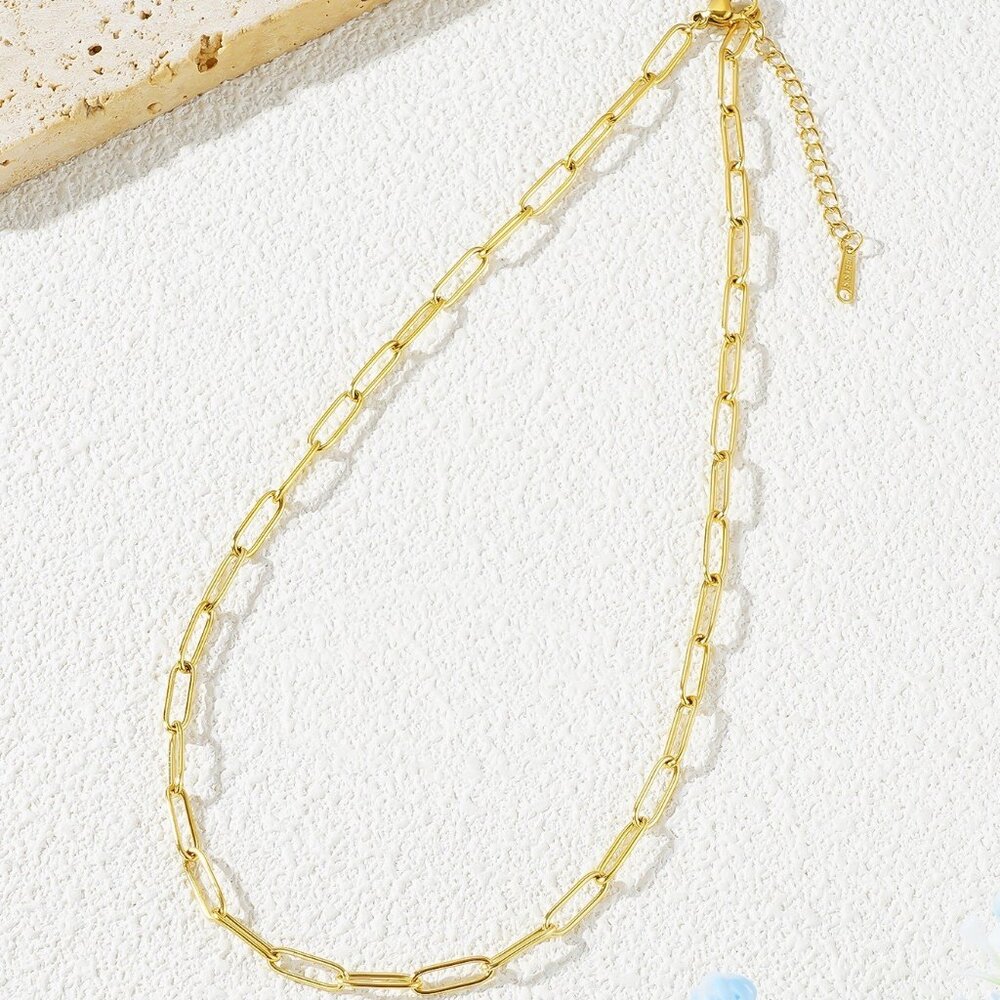 Stainless Steel Gold 4mm Paperclip Link Chain Necklace Unisex
